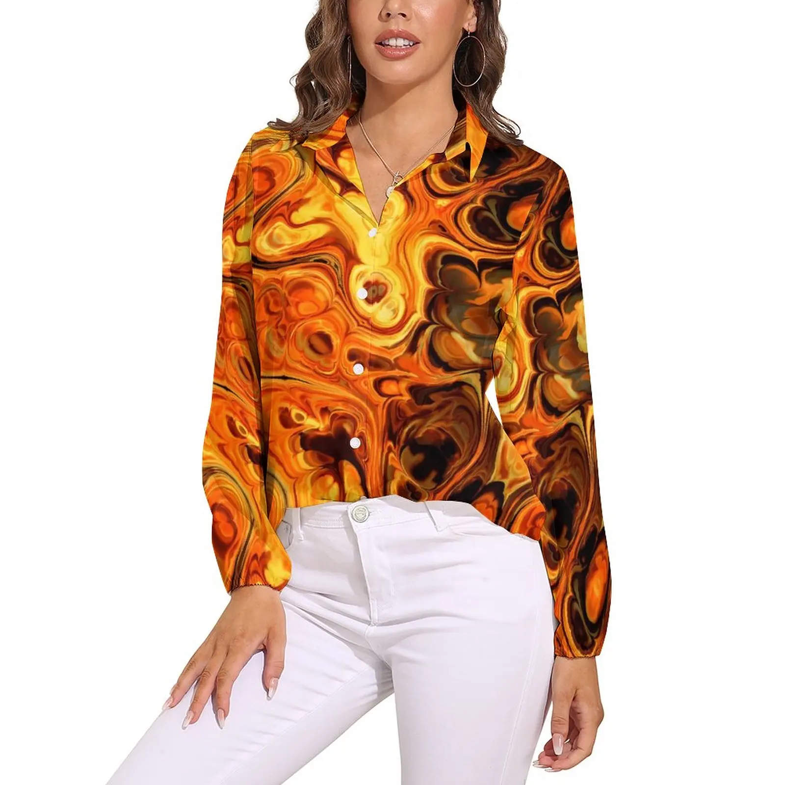 

Женская классическая блузка с длинным рукавом, с абстрактным принтом