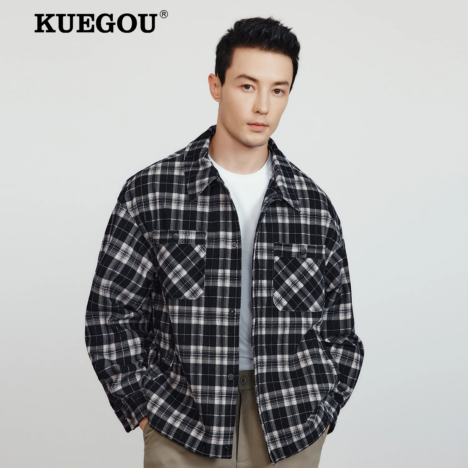 

KUEGOU 2022 Autumn Black Casual Jacket Men And Coats For Outwear New Japanese Streetwear Tactical Military Vintage Clothes 2215