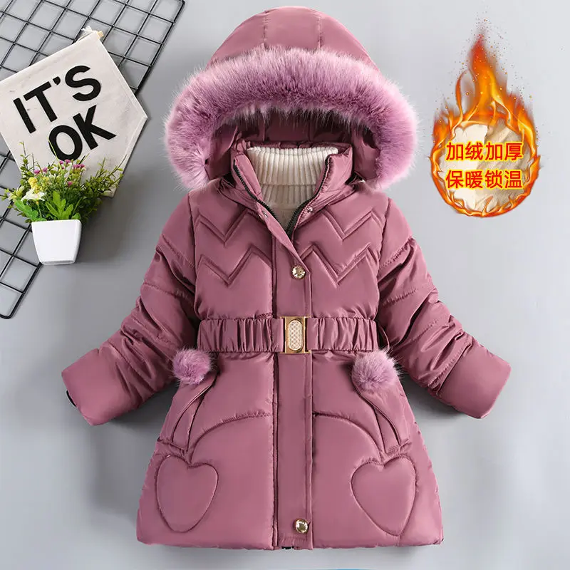 

Children Winter Down Cotton Jacket Fashion Girl Clothing Kids Thick Parka Faux Fur Coat Hooded Snowsuit Outerwear TZ310
