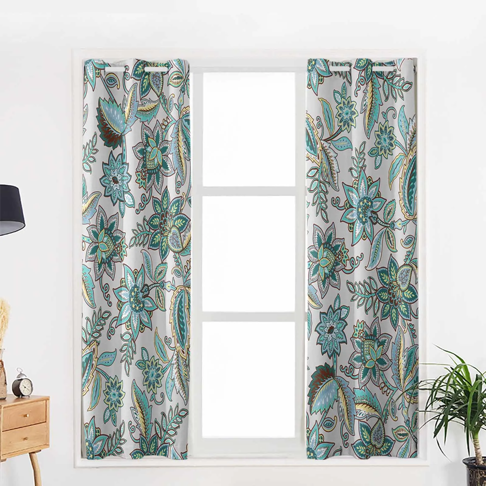 Абстрактные цветочные листья винтажные бирюзовые шторы для кухни спальни