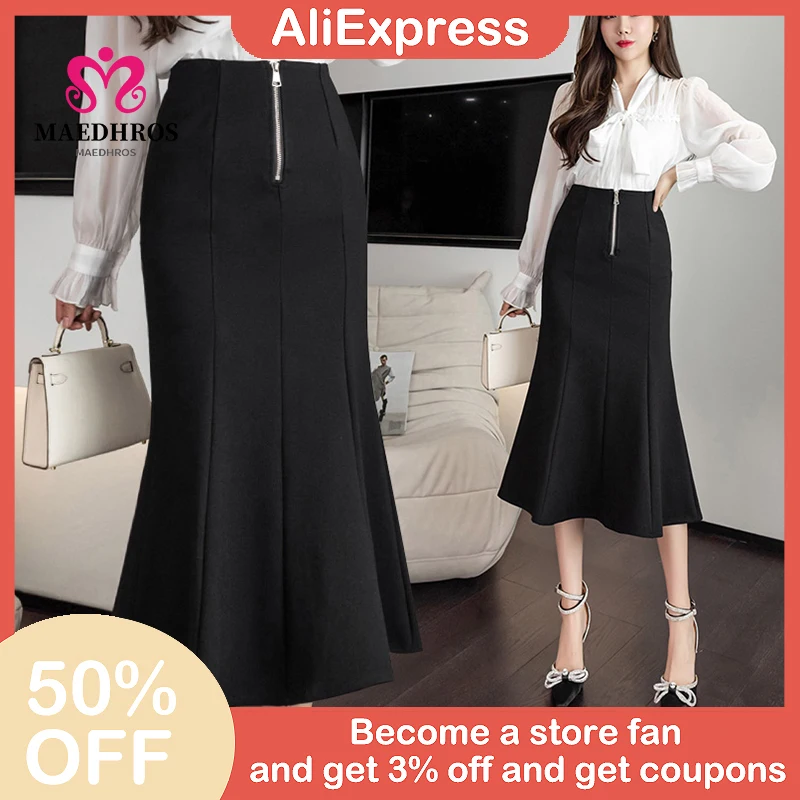 

Women Skirts Retro Wrap Hip High Waist Black Long Skirts Mermaid Split Plus Size Luxury Clothing Sexy Party Mid Length Skirt