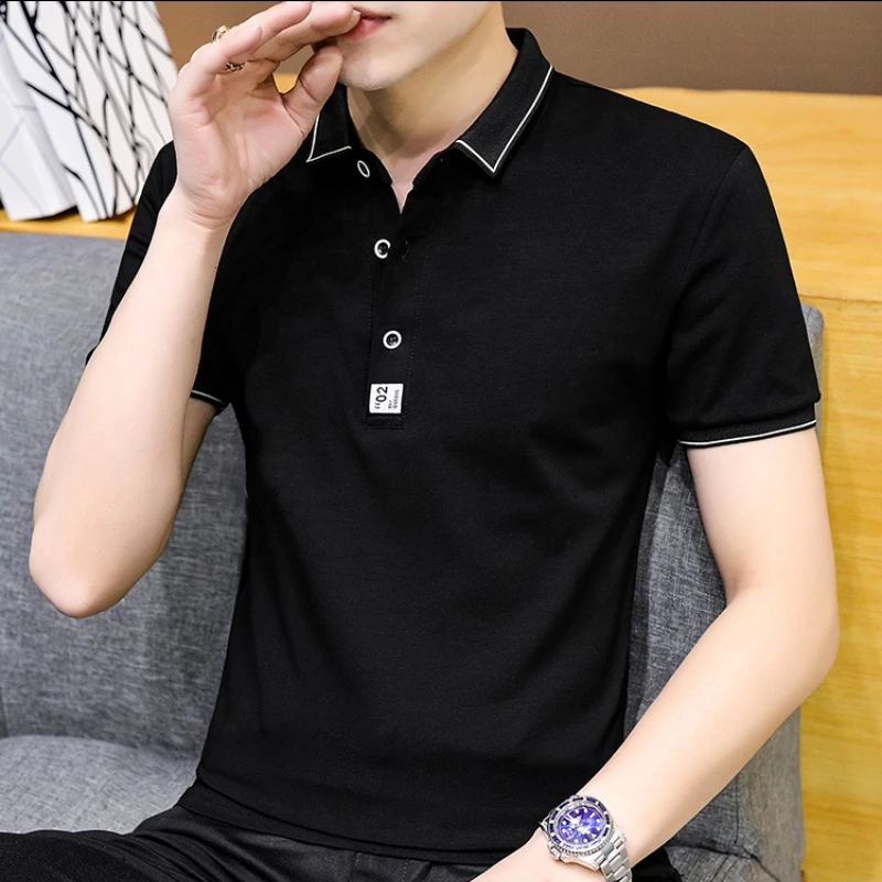 Новая мужская рубашка-Поло футболка с коротким рукавом и воротником-стойкой
