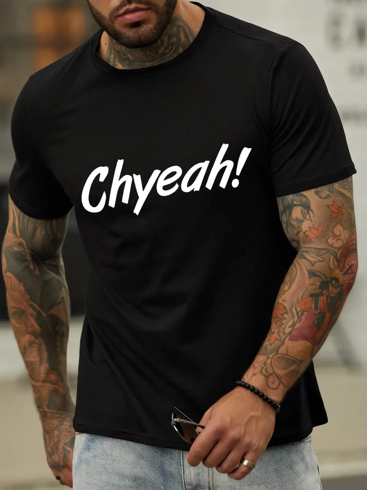 Cotton Chyeah Slang For Yeah Loose Casual Crew Neck T-Shirt