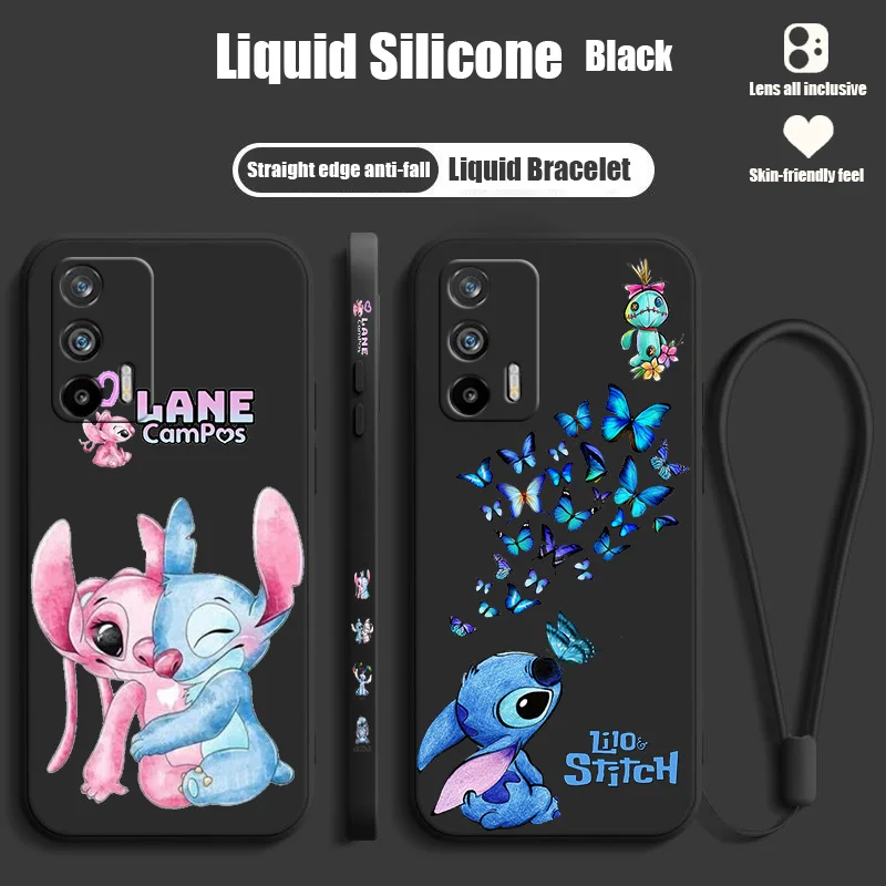 

Disney Stitch Butterfly Phone Case For OPPO Realme 9i 8i 8 7i 6i 6s 5i C21 C17 C11 C2 Pro Plus Liquid Left Rope Cover
