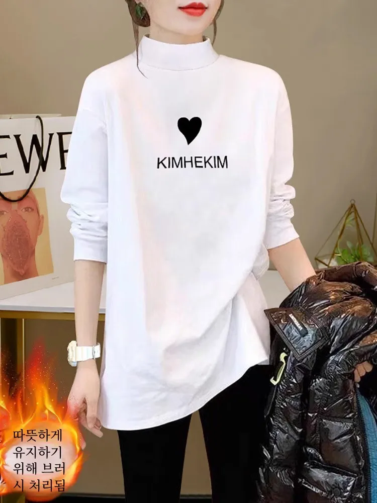 Осенне-зимняя утолщенная корейская свободная рубашка средней длины на флисовой