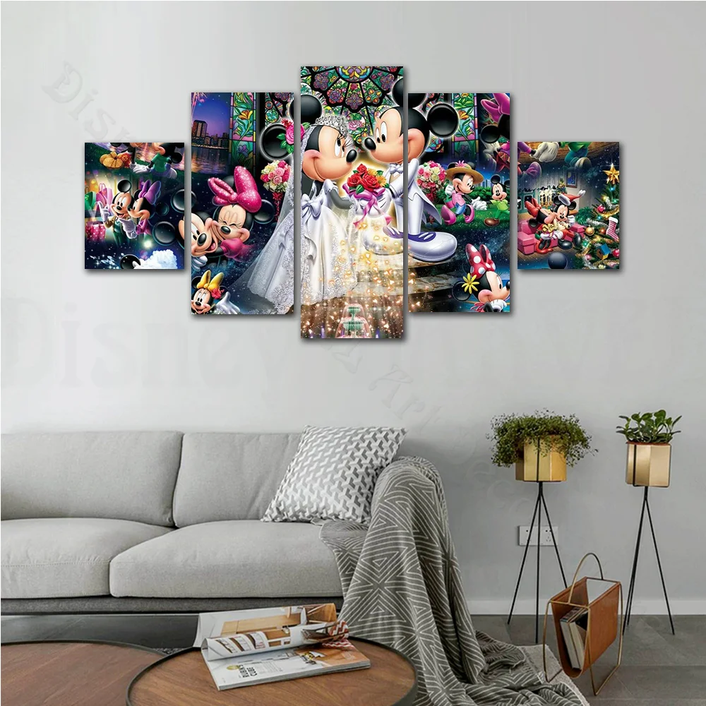 

5Pcs Mickey Mouse and Minnie Canvas Painting Wall Art Disney Poster and Print Art Pictures for Home Rooms Wall Decoration