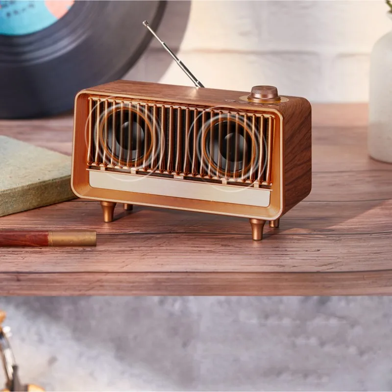 

Retro Wireless Radio Bluetooth Speakers Outdoor Portable Subwoofer Desktop Household FM Hi-fi Sound Support TF Card AUX/USB Play