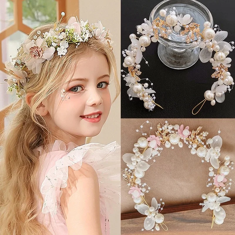 

Elegant Flower Wreath Bride Garland Head Hoop Wedding Headbands Hair Jewelry Girls Bridal Headband Imitated Pearl Headdress