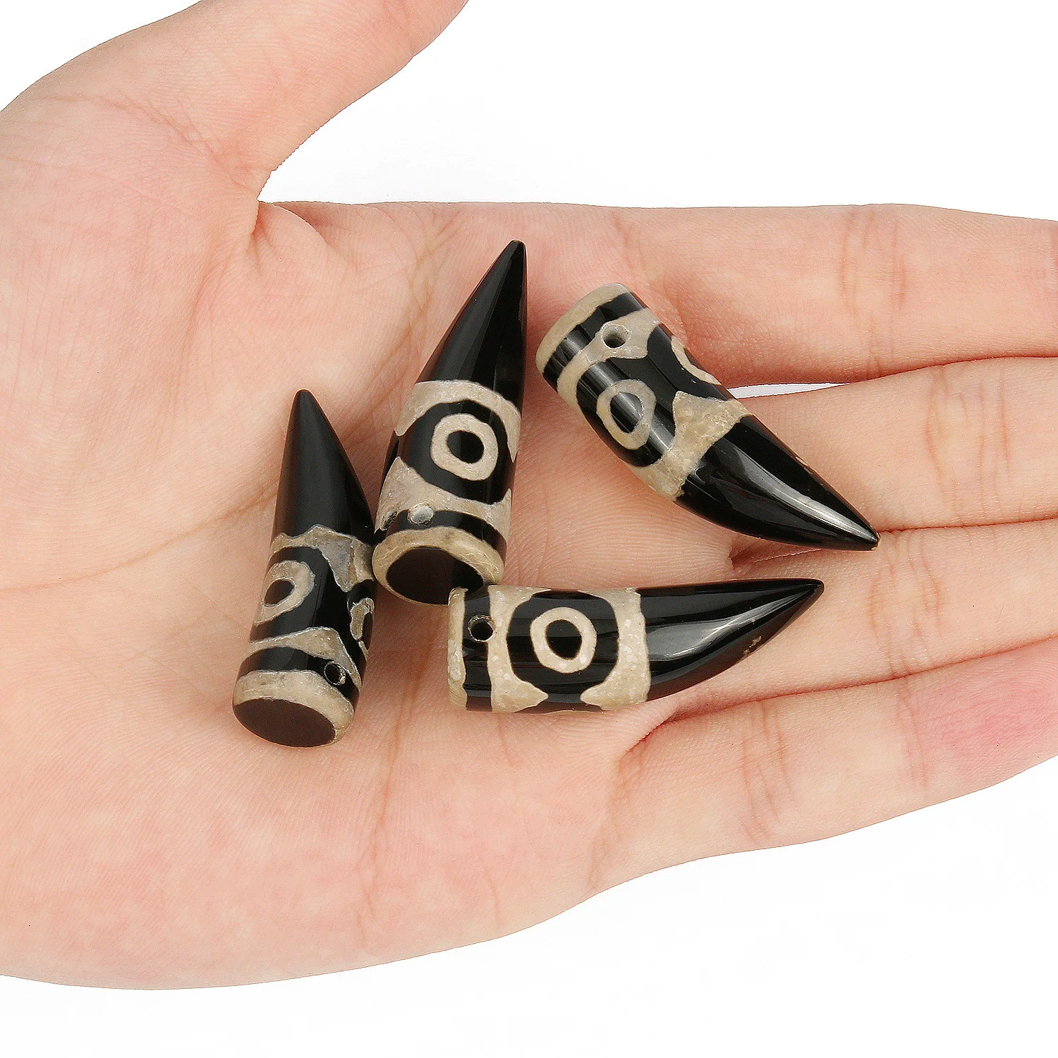 1pcs Natural Onyx Dzi Beads Black and White 3 Eyes Love Column Necklace Woven Beadwork Wholesale