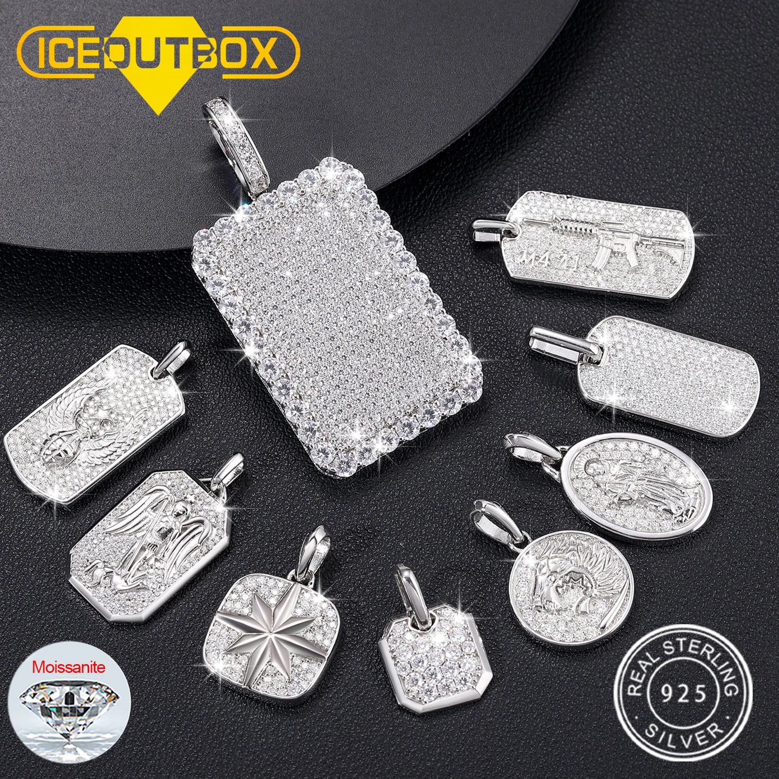 

S925 Moissanite Streamline Tag Pendant For Men Women Hip Hop Jewelry D VVS Moissanite Necklace With Free 2MM Steel Cuban Chain