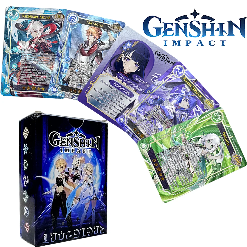 

Genshin Impact Anime Game Genshin Impact Zhongli Scaramouche Diluc Vision Kazuha Rare Laser Collection Card Children's Toy Gifts