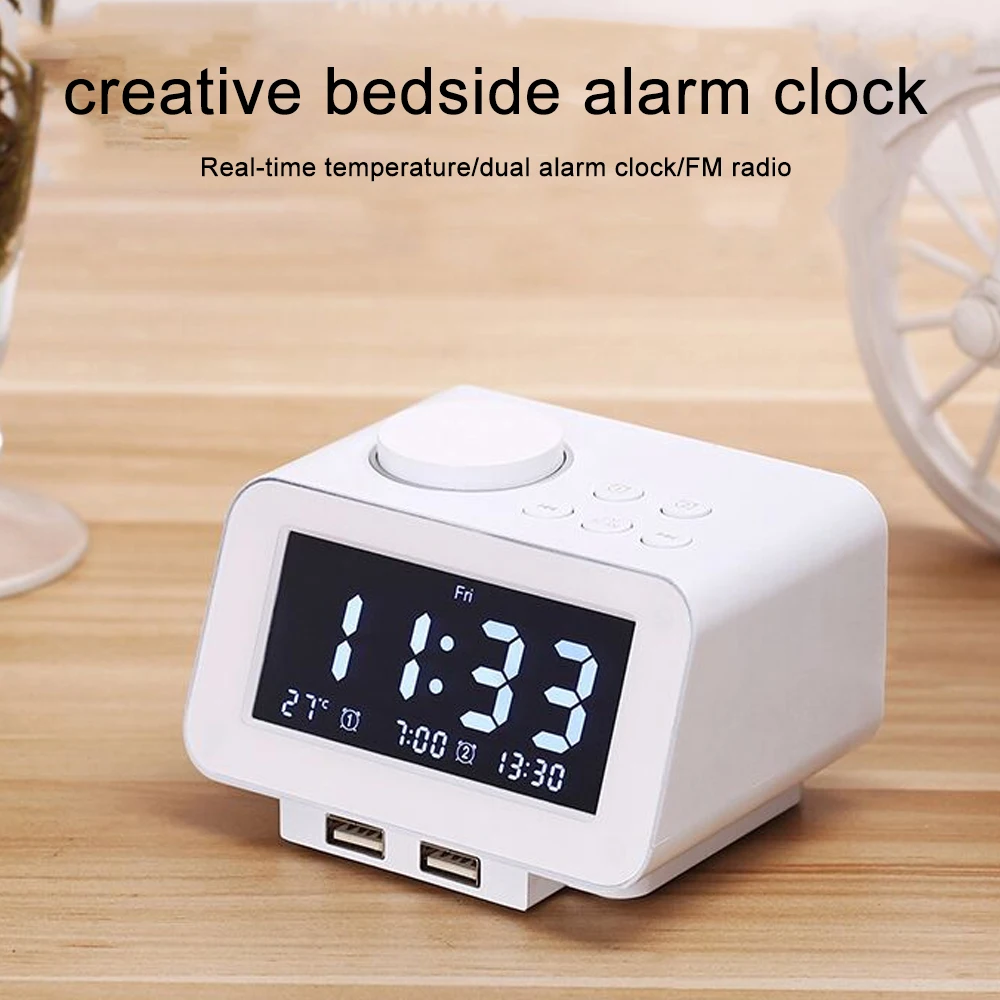 

3.3Inch LED Digital Alarm Clock With FM Radio Bluetooth Speaker 12/24H Dual Alarm Snooze Thermometer Sleep Timer For Home Office