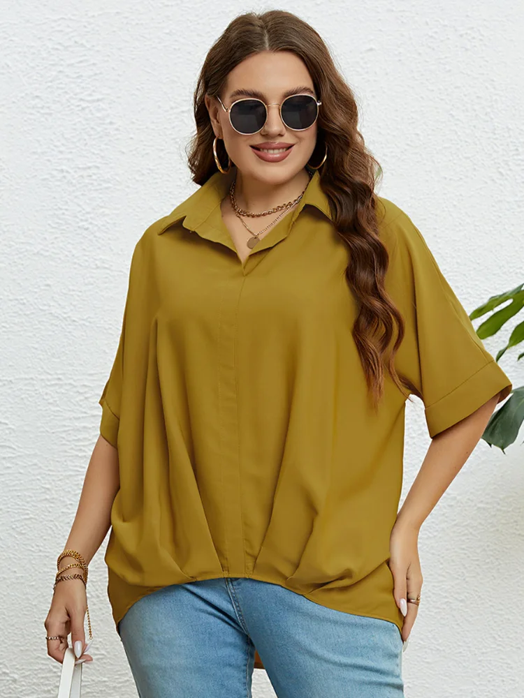 Summer V-neck Slim 5/4 Sleeve Large Top for Women plus size feminino  roupas femininas  women plus size clothing