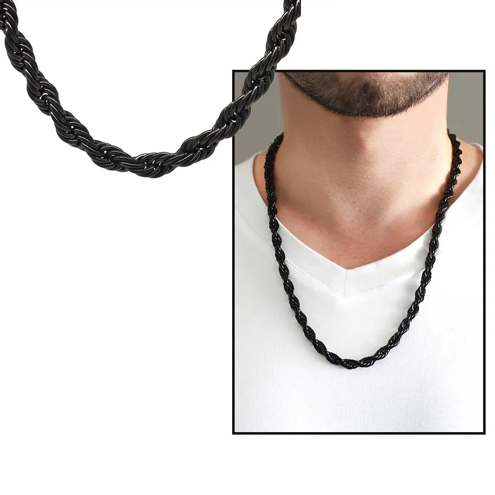 

Nipora Black Color Steel Men Rope Chain