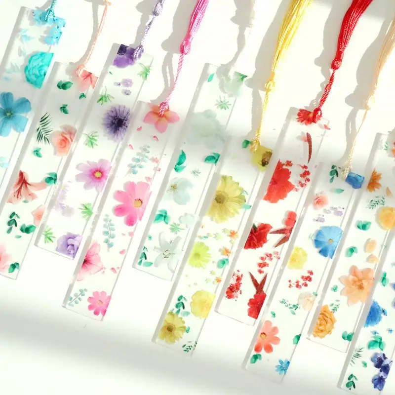

Transparent acrylic plastic bookmarks pretty flowers ruler strip cute bookmarks School student mark strips girls cute index tags