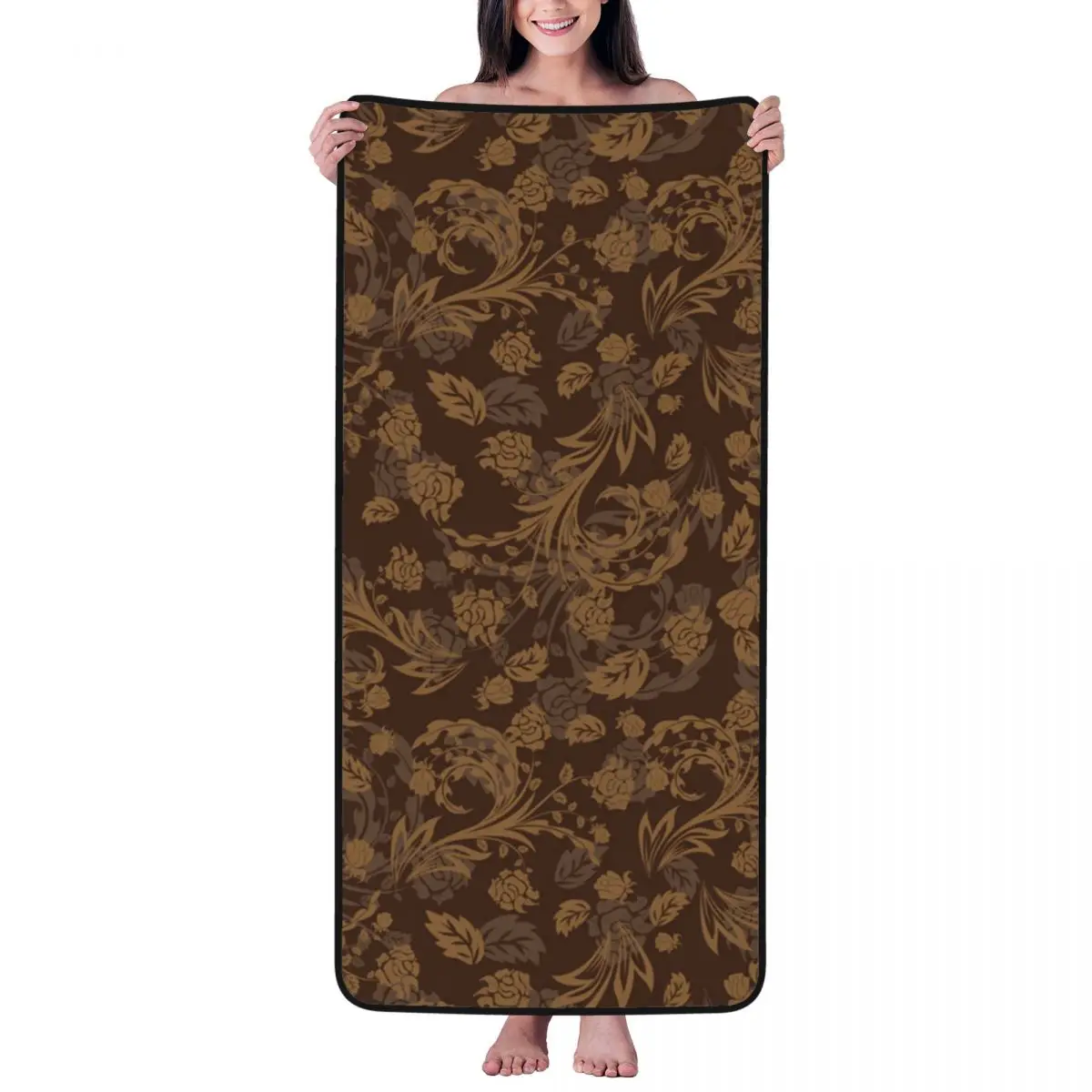 

Flower Brown Background Pattern Beach Towel for Adult Kids Microfiber Bath Towel Blanket for Camping Swim Pool Travel Beach Gym
