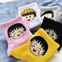 5 pairsset female summer short socks japanese anime chibi maruko chan middle tube socks cartoon print socks