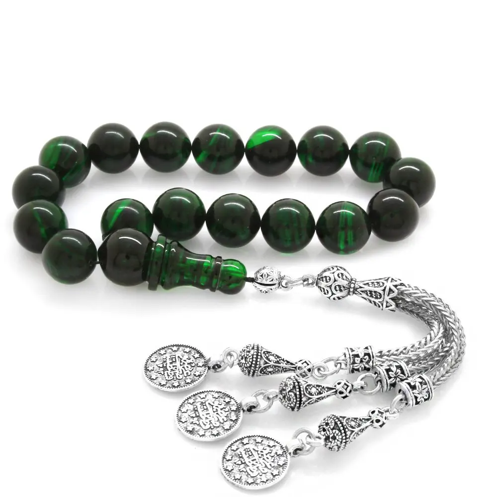 

Nipora Tarnish Metal Mecidiye Tasseled Strained Green Black Fire Amber Efe Rosary