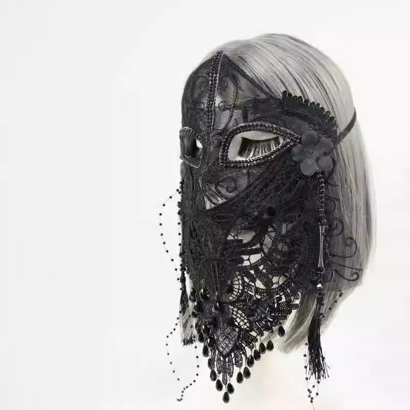 Красивая загадочная Черная кружевная фотомаска на все лицо праздничное пение