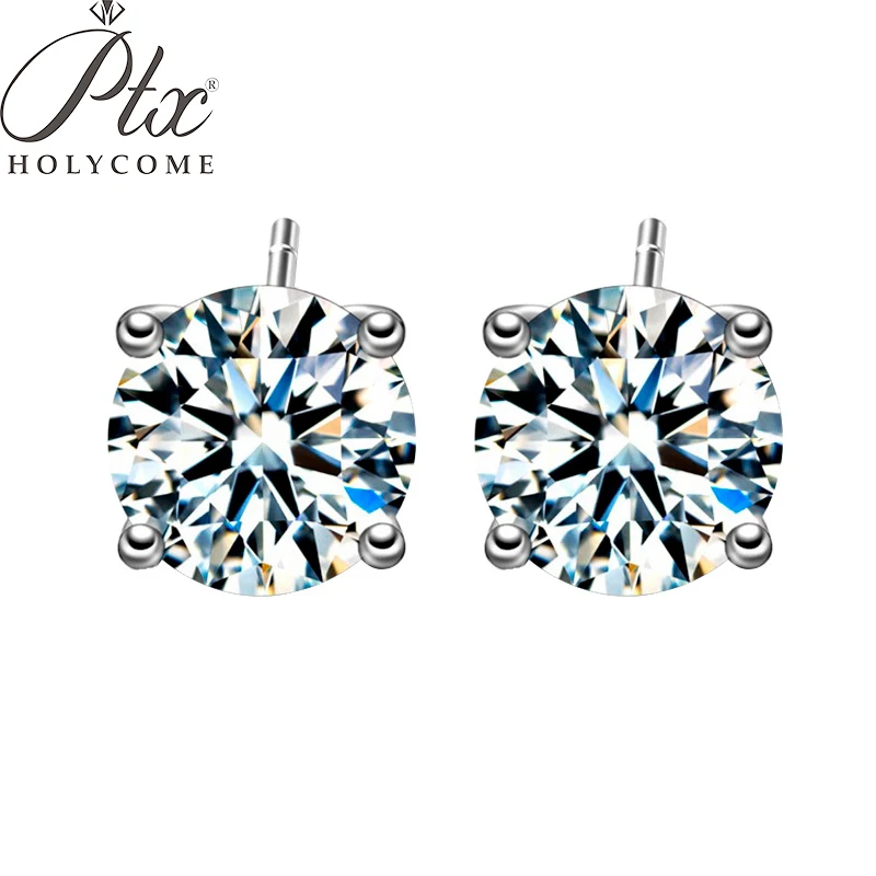 

PTX Holycome Moissanite Total 1.0ct Round Cut VVS1 925 Silver Earrings Diamond Test Passed Fashion Love Token Woman Girl Gift