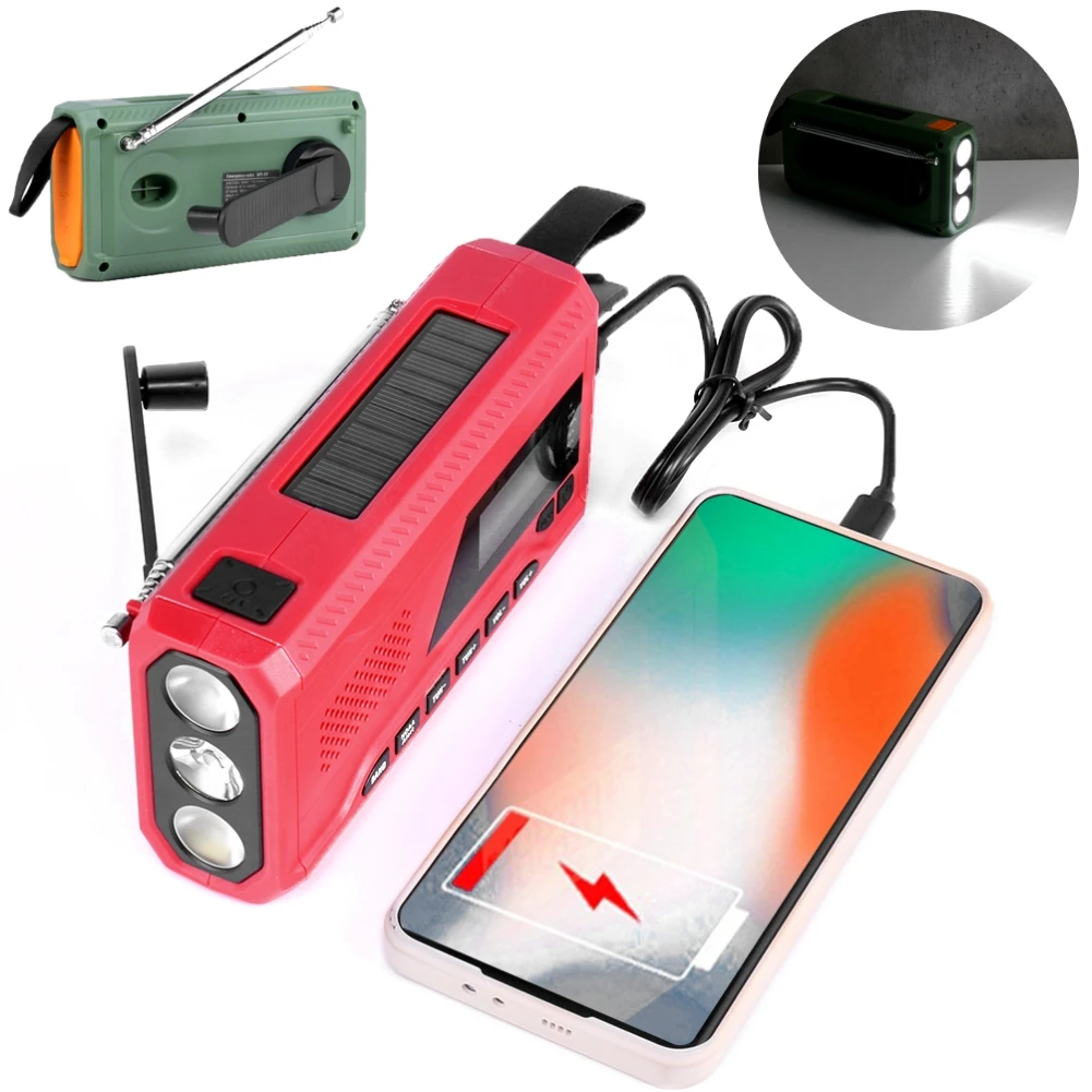 

Multifunctional Emergency Radio Handcrank Solar SOS Alarm Plastic Hand Crank Radio 1.7 Inch LCD Screen DAB Bluetooth-compatible