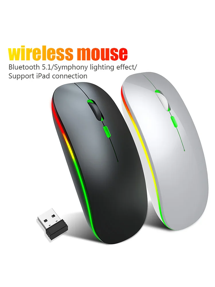 Office Wirelesss Mouse Rechargeable USB Bluetooth Computer Mouse Ergonomic Silent Macbook Gaming Mause LED Backlit Optical Mice