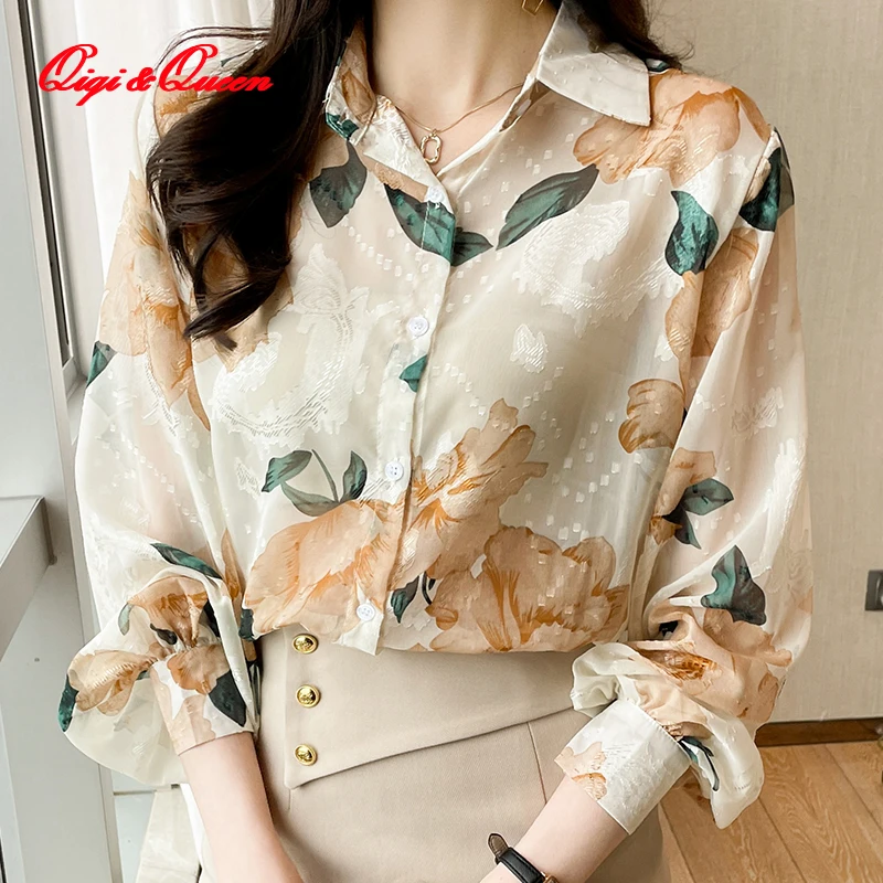 

Женские шифоновые рубашки Qiqi & queen, женские модные топы с принтом, новинка весны 2023, элегантная шикарная маленькая рубашка, топы, блузки, женс...