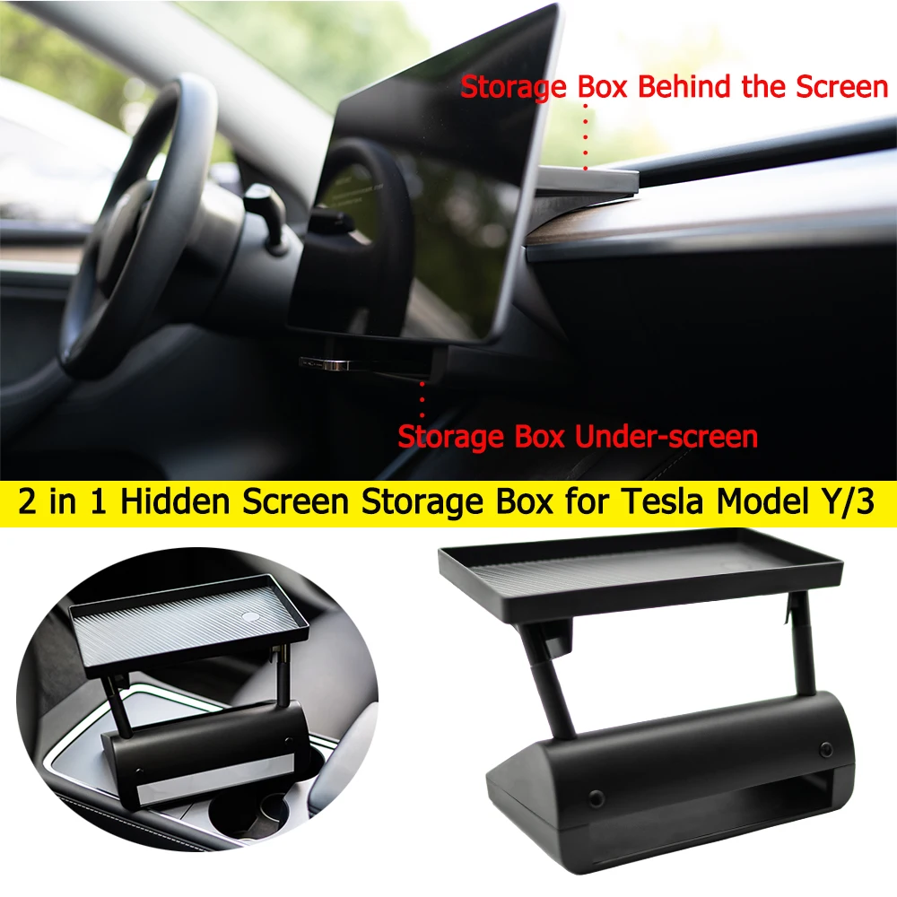 

Upgrade Magsafe 2 in 1 Hidden Screen Storage Box for Tesla Model 3 Y 2018-2023 Magnetic Large Space Storage Tray Tissue Box