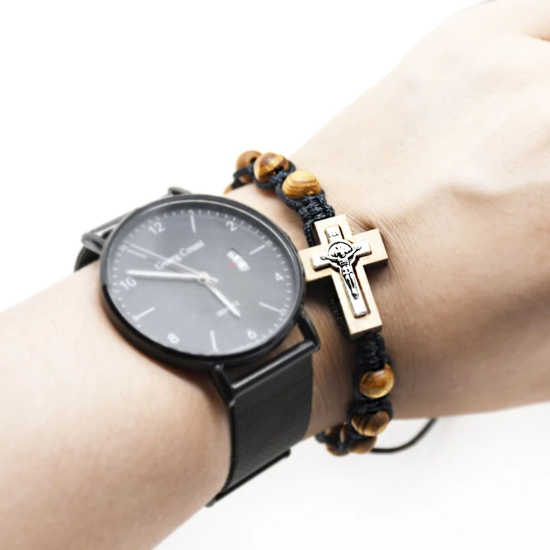 

Handmade for Cross Bracelets Alloy for Cross Stretch Bracelet Naturally Pine Woo