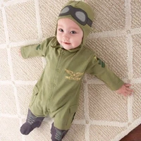 infant baby onesie boy pilot long sleeve jumpsuit with hat army green baby pilot hay clothes childrens clothing
