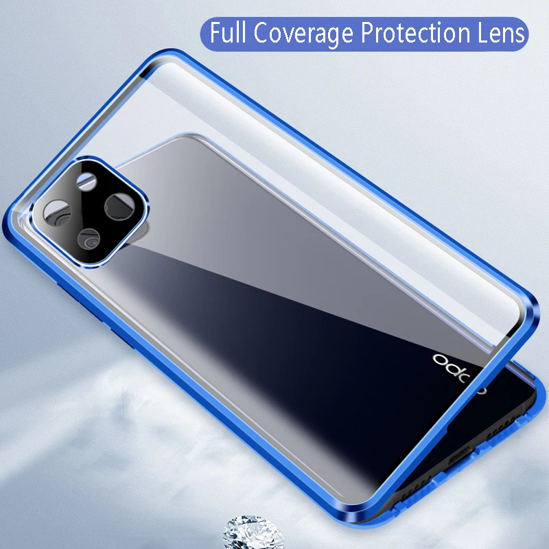 

360 Double Sided Magnetic Adsorption Metal Phone Case For OPPO A74 A78 A73 5G A77 Glass Cover Camera Lens Protector Film Shell