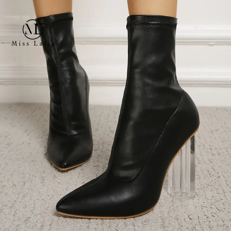 

2023 New Style high-heeled boots female winter pointed Modern Martin boots bigger sizes thin elastic single boots Miss Lafia