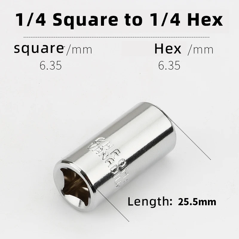 Адаптер 1/4 3/8 1/2 квадрата на шестигранник для динамометрического ключа
