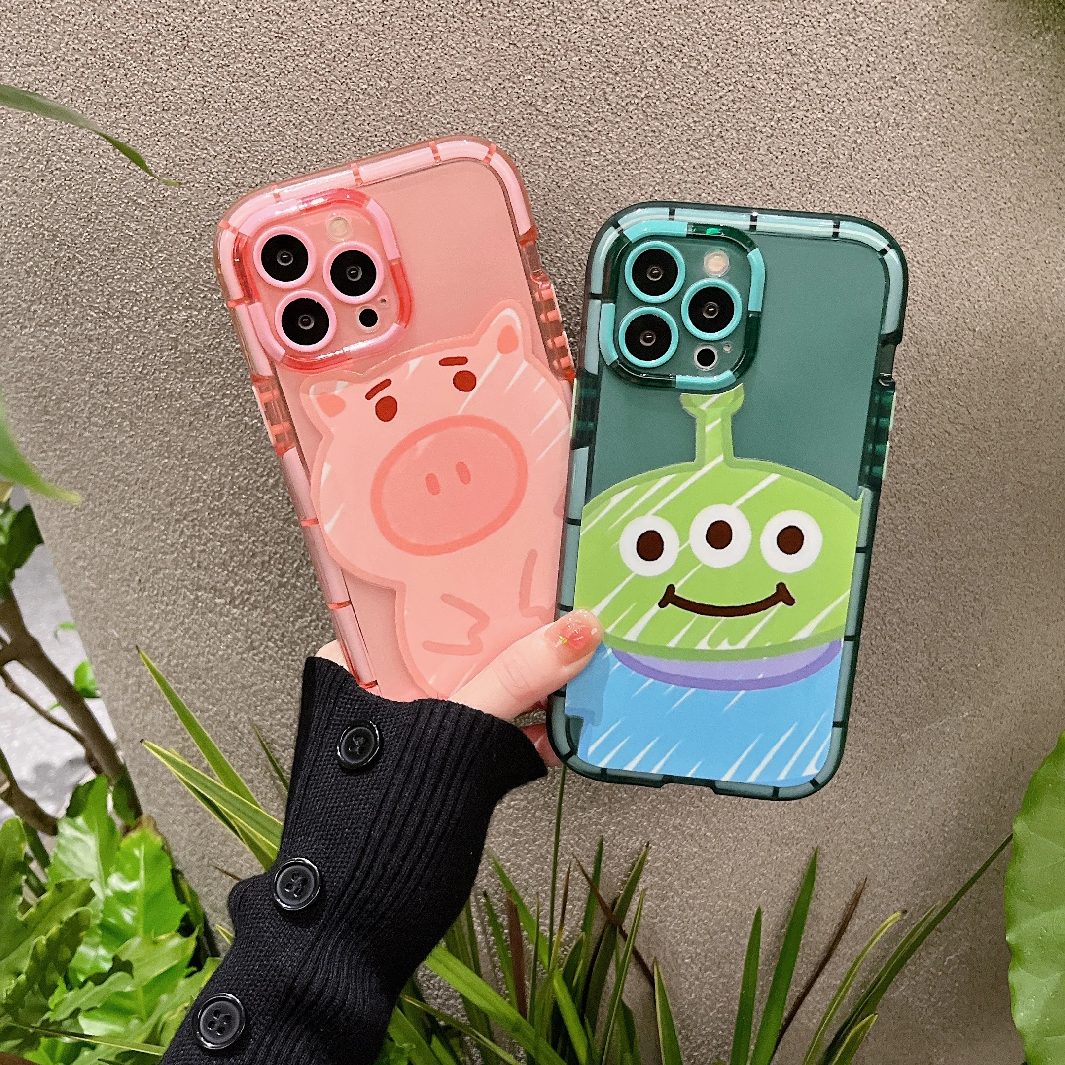 

Disney Toy Story Alien Piggy Luminous Phone Cases For iPhone 13 12 11 Pro Max XR XS MAX X Couple Anti-drop Soft TPU Cover Fundas