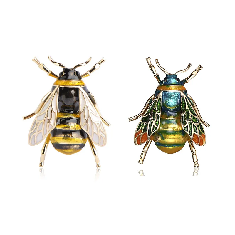 

2Pcs Brooch : 1Pcs Fashionable Bee Crystal Pin Costume Badge Party Jewelry Gift Green Bee & 1Pcs Cute Fly Insect Brooch Enamel B