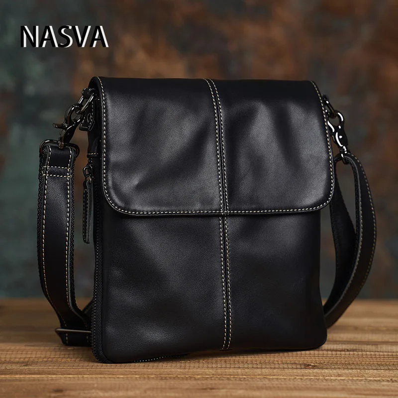 

NASVA Leather Men's Shoulder Bag Fashion Casual Messenger Bag School Bags Retro Crossbody Bags For 9.7 Inch Ipad