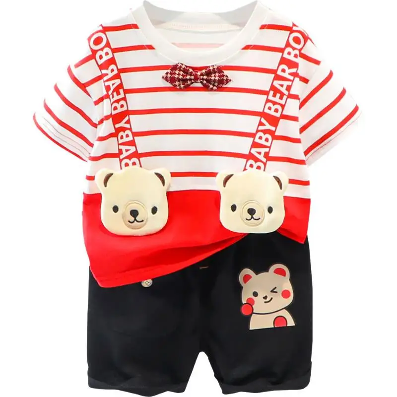 

Summer Baby kids clothes for boy girl cartoon Striped bow cotton T-shirts+shorts 2pcs/set Toddler clothing Kids Bebes tracksuits