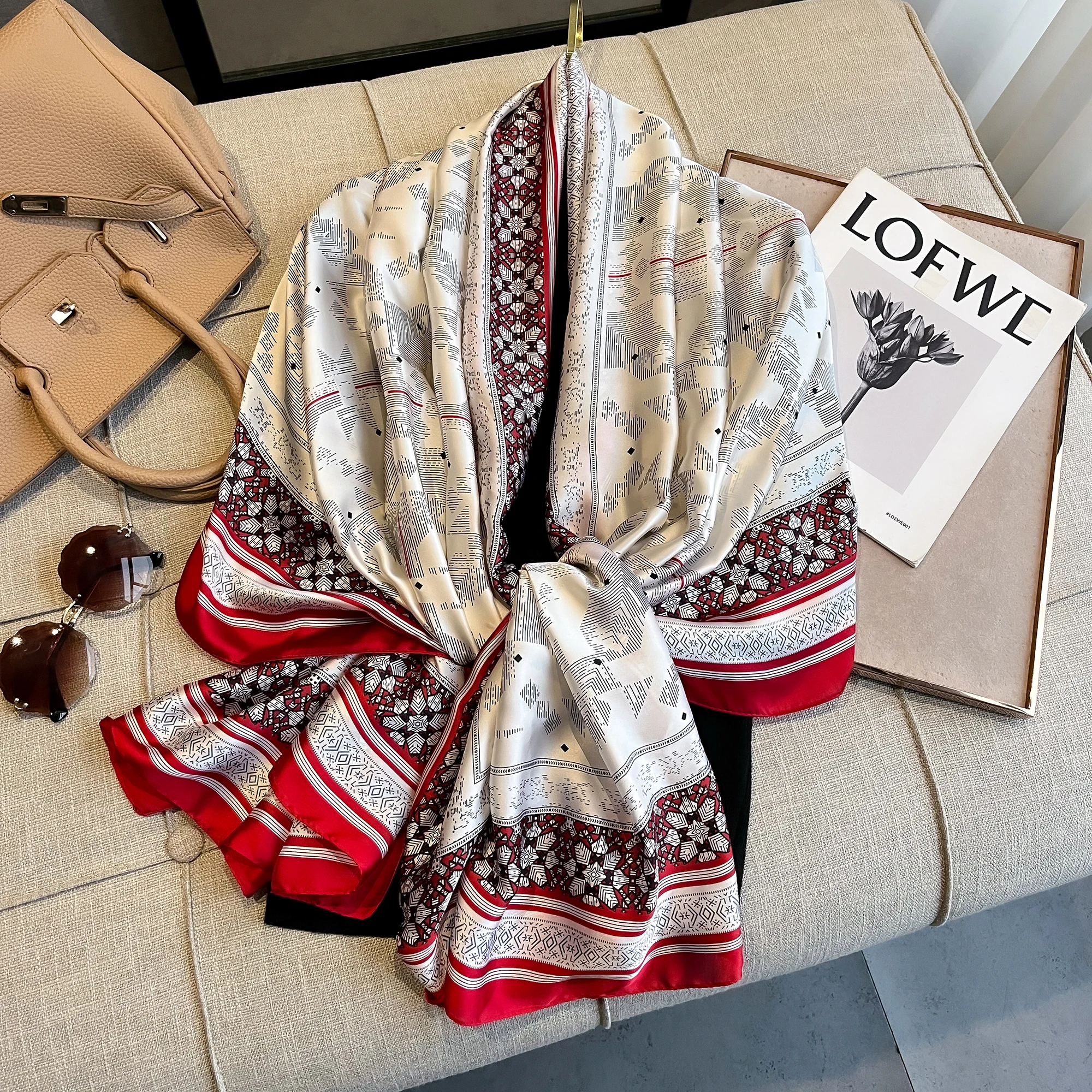 Роскошный брендовый женский шелковый шарф 180*90 см летняя модная шаль с принтом