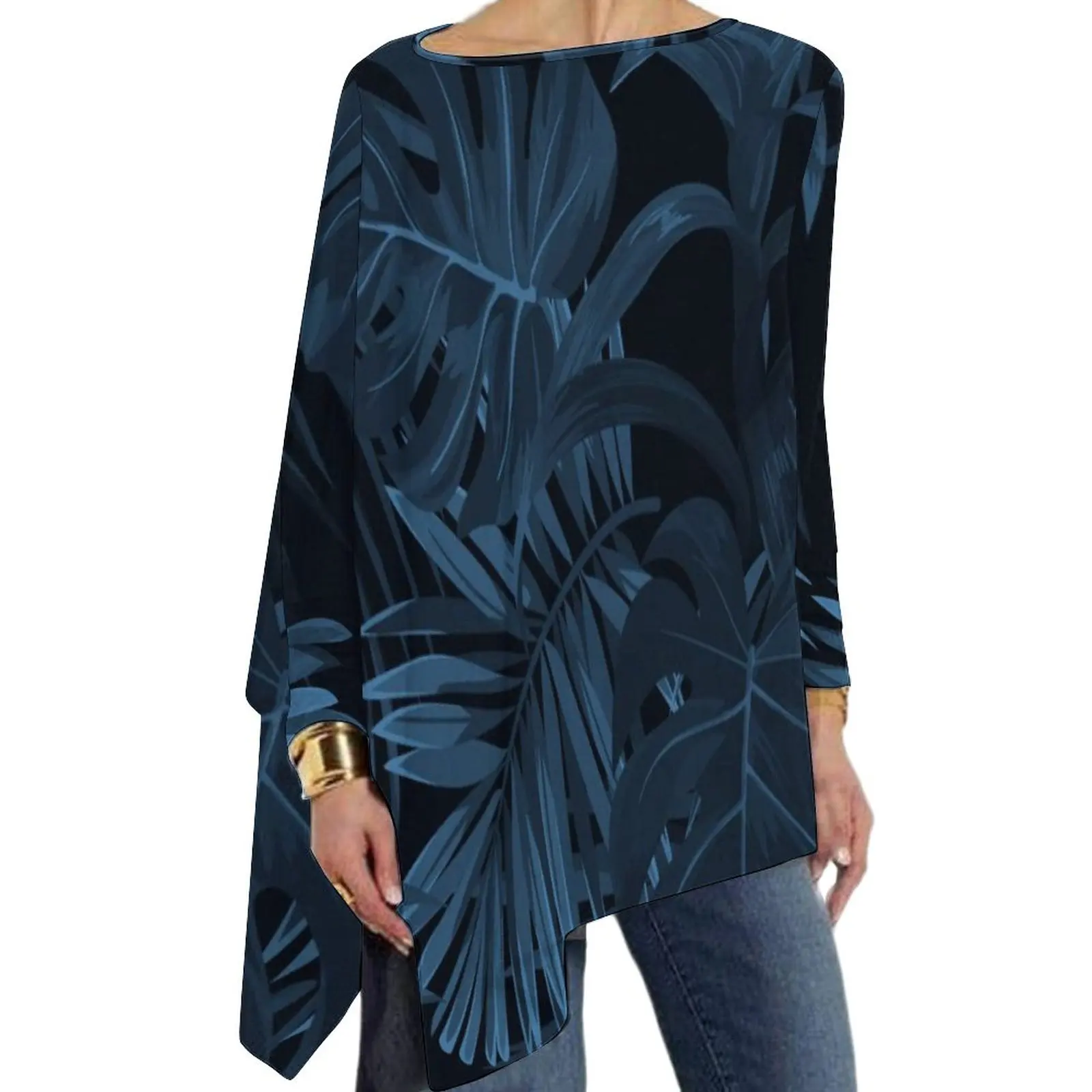 

Асимметричный пуловер, футболка с длинным рукавом, Женская пляжная одежда с черным геометрическим абстрактным рисунком, Новое поступление ...