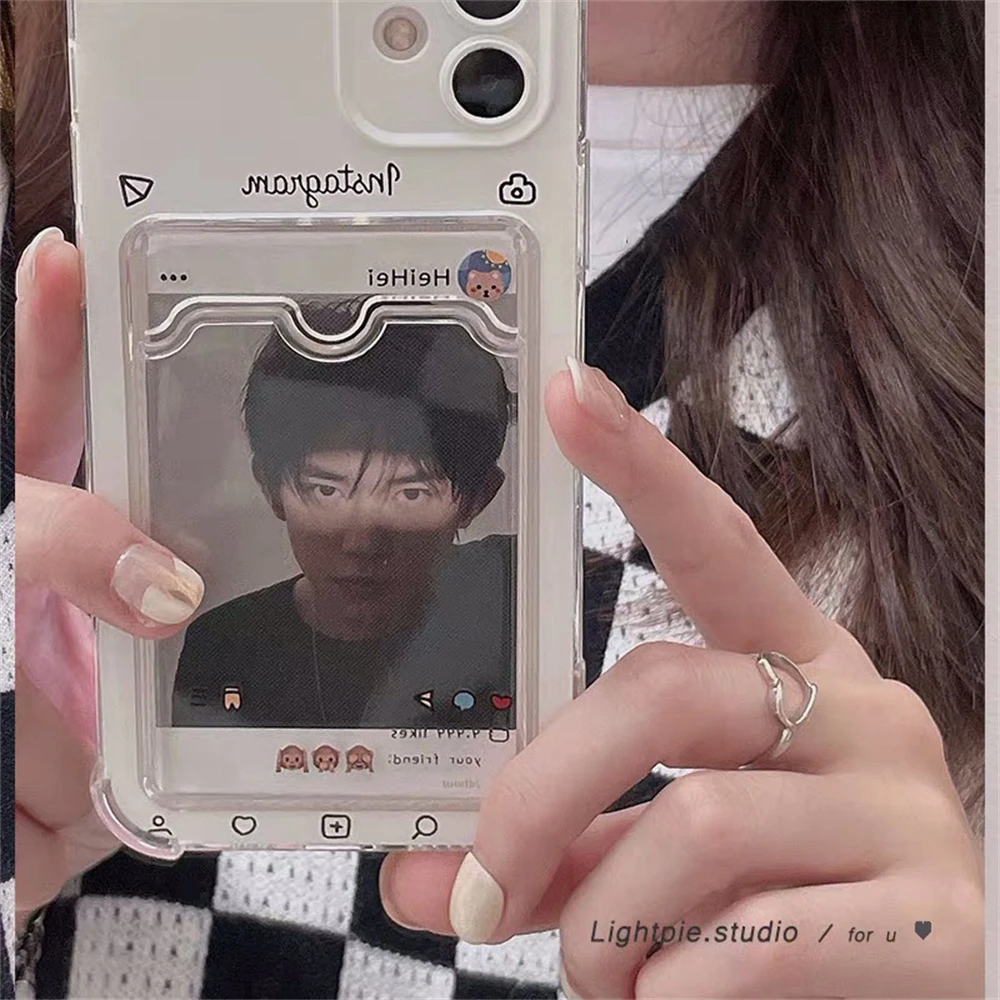 Чехол для телефона в Корейском стиле с отделением карт iPhone 11 12 13 Pro XS Max X XR SE 7 8 Plus