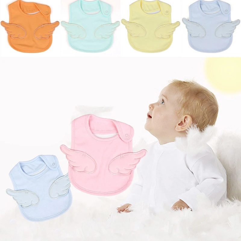 

Newborn Bibs Baby Bandana Bibs White Cotton Burp Cloth Pink Angel Wings Cute Boy Girl Bib For Infant Toddler Feeding