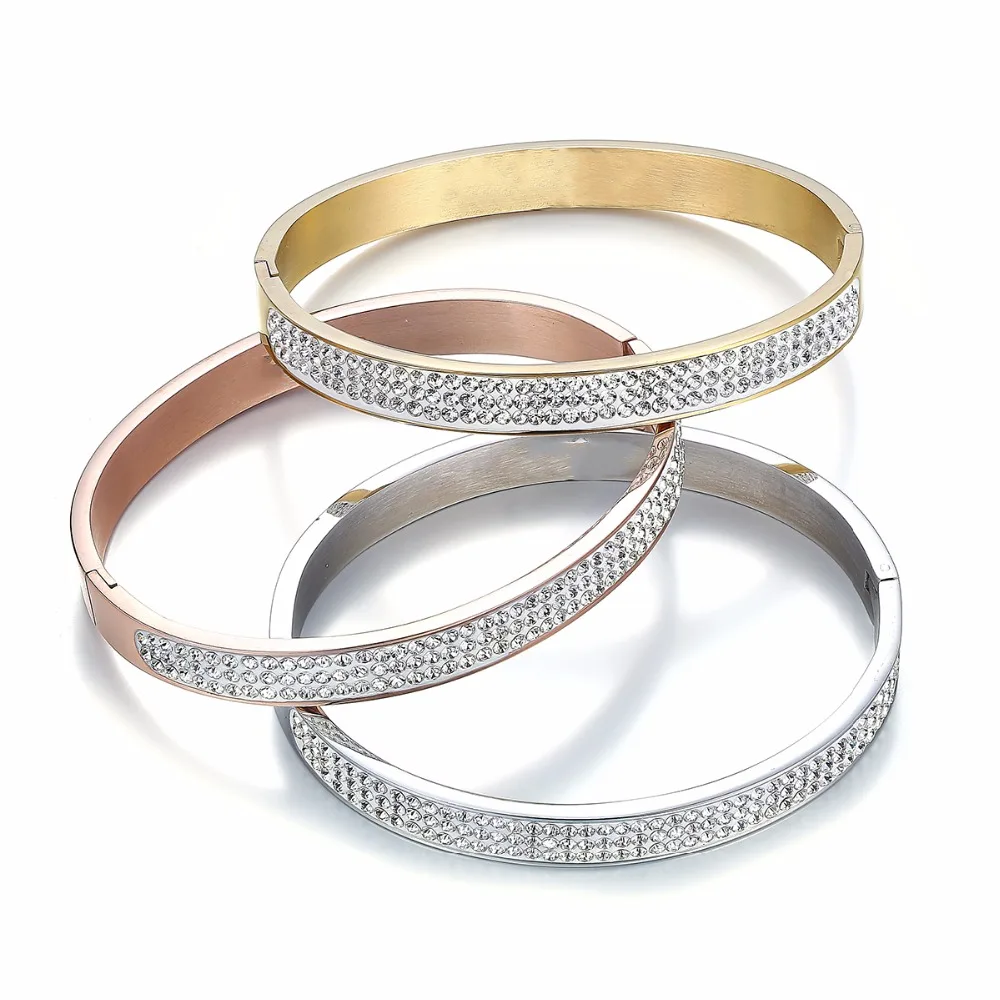 

Crystal Rhinestone Pave Stainless Steel Love Bracelets & Bangles for Women Fashion Silver Color Greek Key Cuff Bangle Jewelry