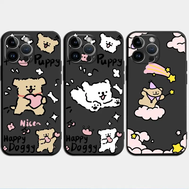 phone Cases for iphone 14 case 11 12 15 Pro XS Max 8 13 Mini X SE 7 16 Plus funda Antiscratch cover Line Cute Puppy Cartoon Dog