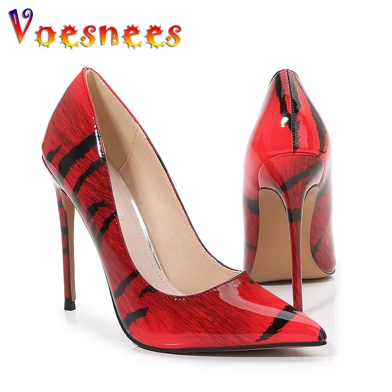 

Туфли женские на очень высоком каблуке 12 см, пикантные туфли-лодочки на шпильке, заостренный носок, с красным принтом, разные цвета, без заст...