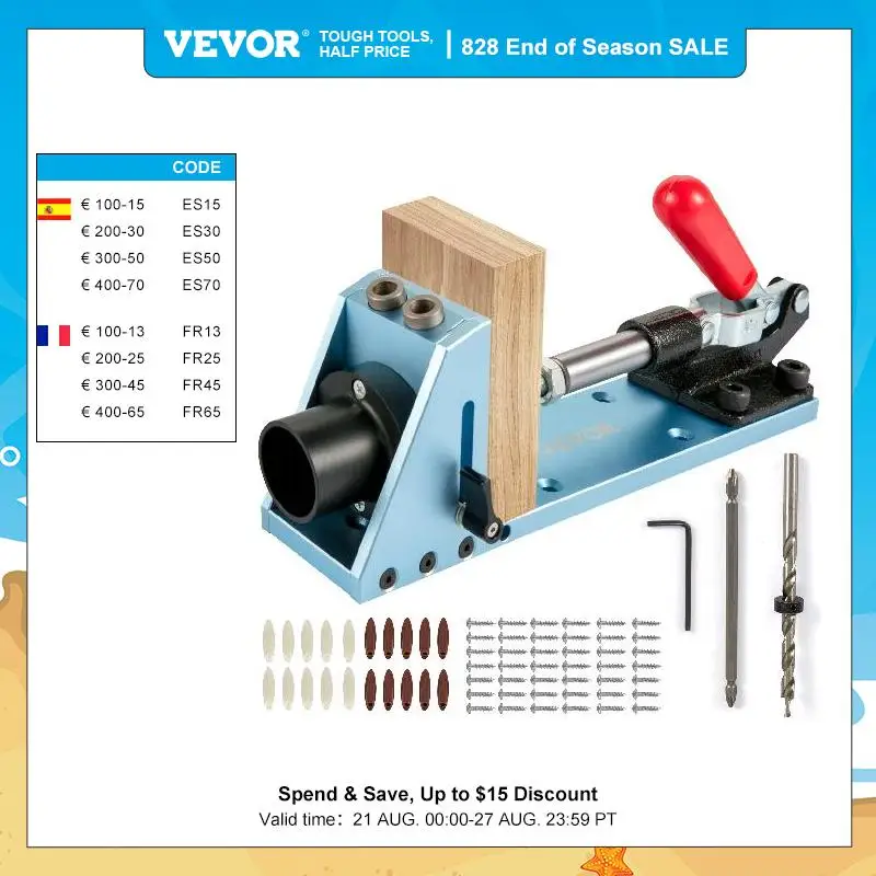 VEVOR Pocket Hole Jig Kit System M4 Upgraded Aluminum Adjustable Carpenter Joinery Woodworking Drilling Guide Carving Tool Set