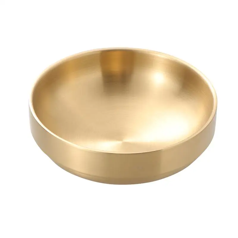 

19cm Stainless Steel Bowl Golden Double Layer Thick Bibimbap Noodle Soup Bowl For Cooking Baking Cake Fruit Salad Serving Bowl