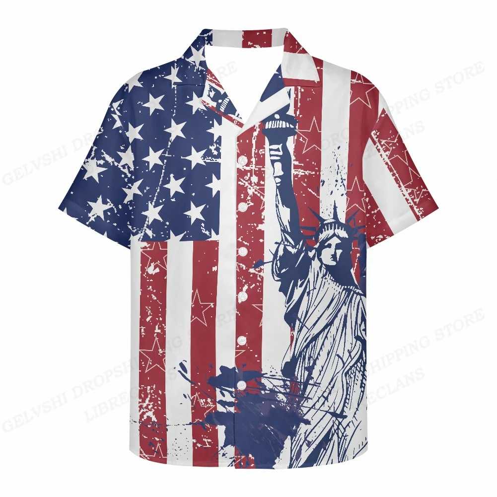 

Usa Flag Print Shirts Men Women Fashion Hawaiian Shirt Casual American Flag Beach Shirt Blouse Eagle Vocation Lapel Shirt Boy