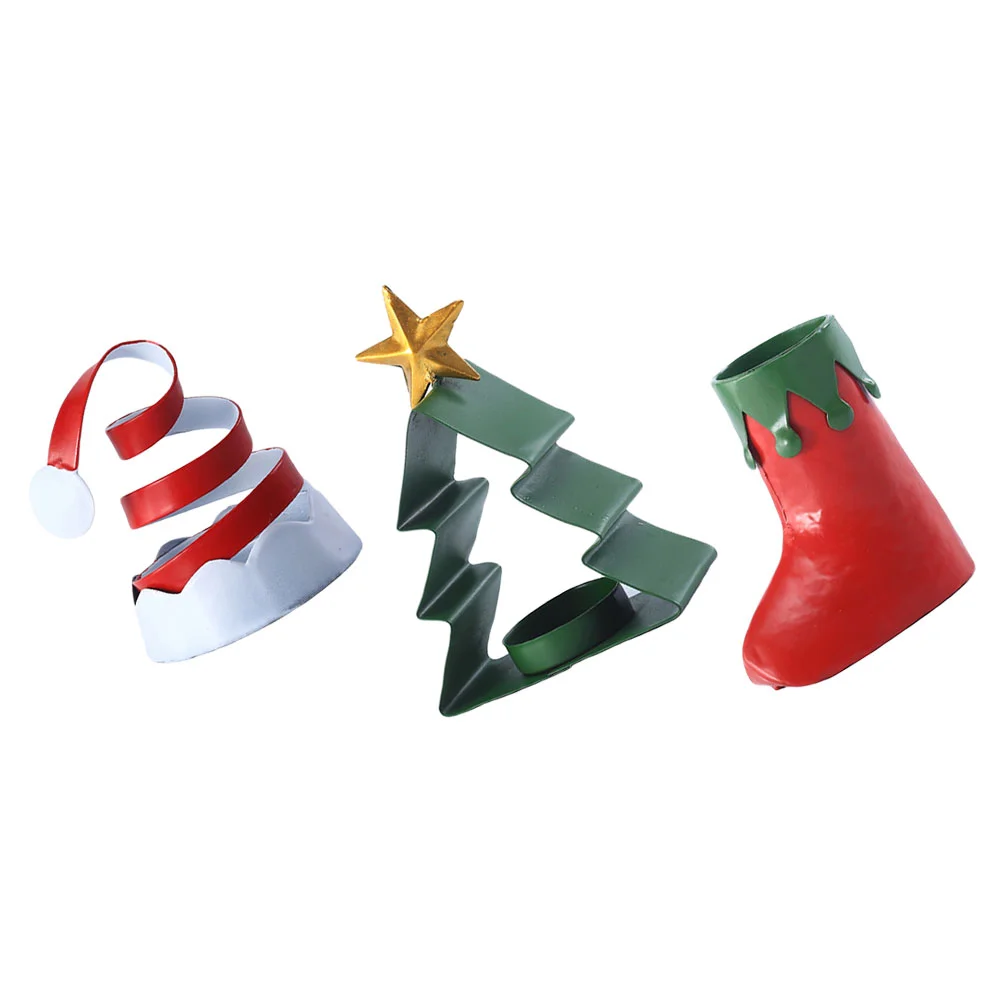 

1 Set of Metal Stand Xmas Boot and Hat Design Candlestand Adornment