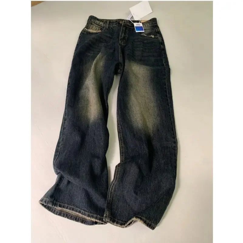 AA Женские уличные повседневные брюки 2000-х годов Baggy Y2K Широкие потертые джинсовые