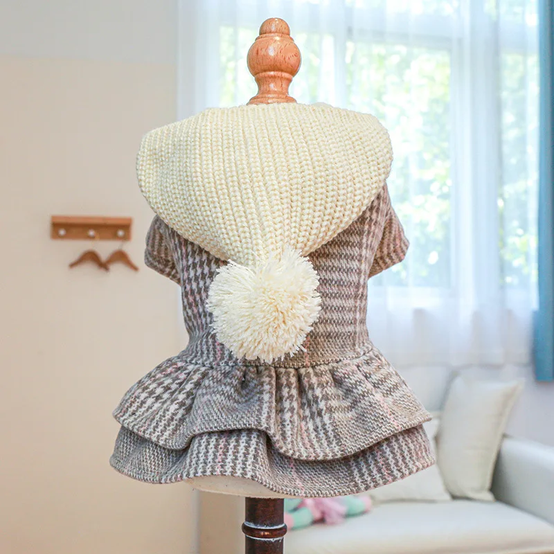 

Одежда для собак и кошек, теплое зимнее платье для щенков, Клетчатая Шерстяная Шапка, твидовые толстовки, юбка, одежда для собак, свитер для м...